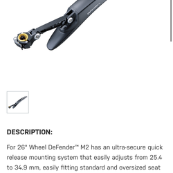 DeFender M2 bike rear wheel fender