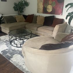 Brown Sectional With Round Chair