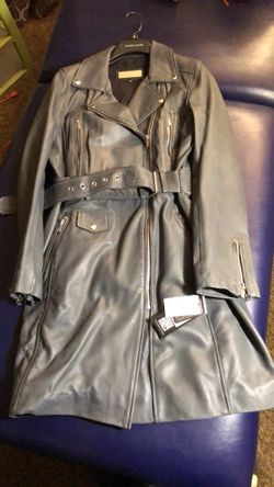 Women’s gray leather trench coat