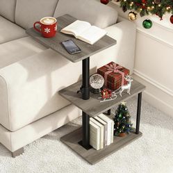 New Swivel Side Table for Couch Arm, Height Adjustable C Table for Recliner or Bed, Tv Trays with Storage Shelf for Small Spaces- Small Nightstand Tab