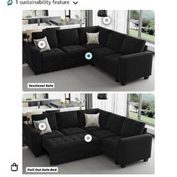 New In Box, Belffin Modular Sectional Sleeper Sofa with Pull Out Couch Bed Velvet Convertible L Shaped Sectional Couch for Living Room Apartment Black