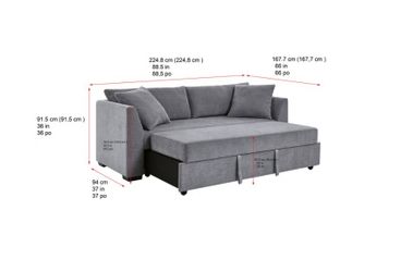 Gray Fabric Sectional Sleeper Sofa with Storage