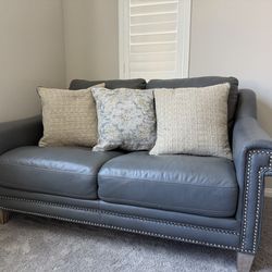 Leather Loveseat Sofa with Pillows – Good Condition