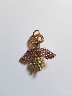 Pink and Gold Rhinestoned Angel Pin/brooch