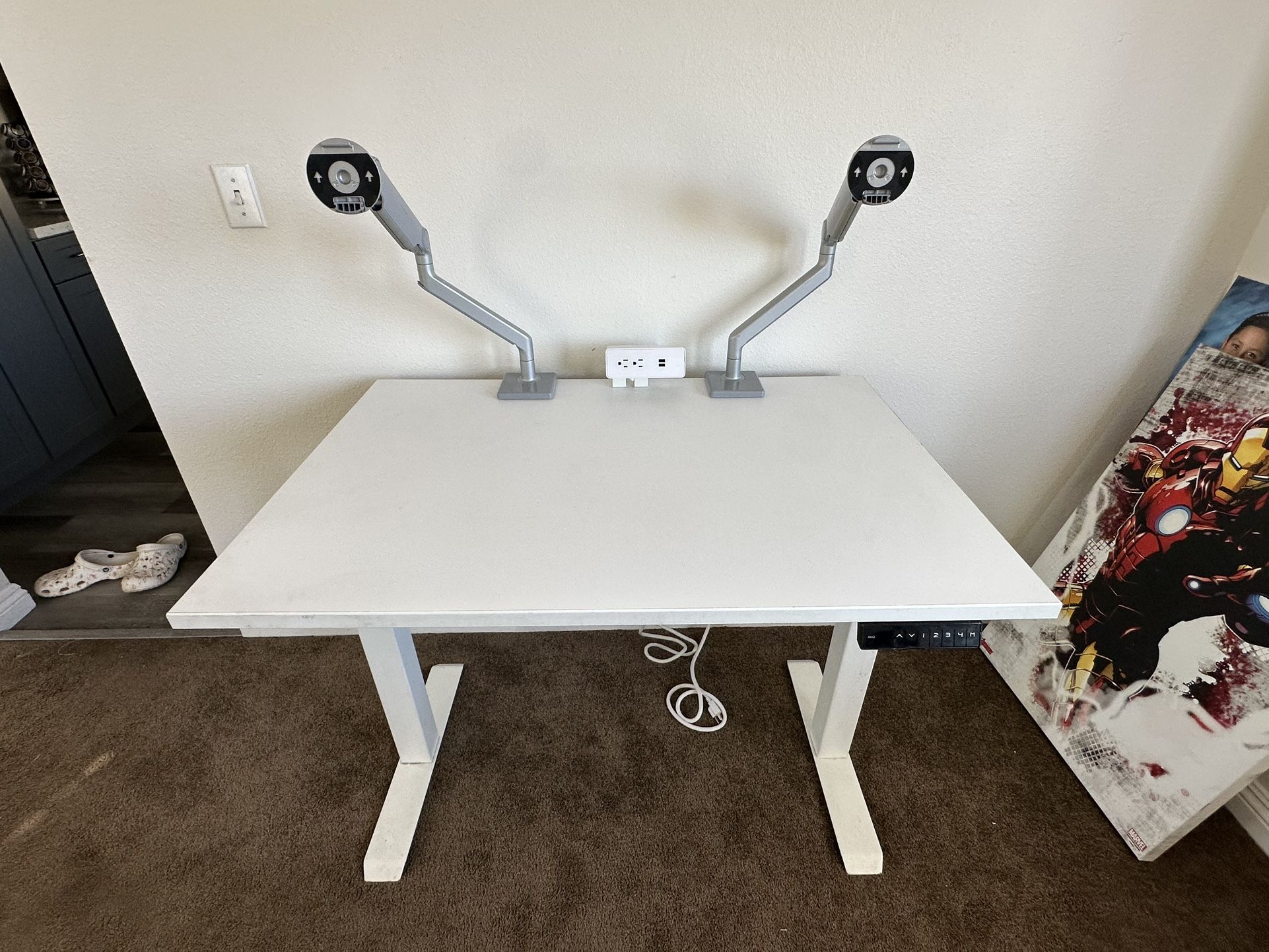 Height Adjustable Desk With Mounted Arms For Monitors