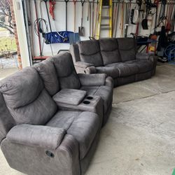 (Free Delivery) Gray Fabric Sofa Couch And Loveseat Set