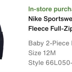 BABY SIZE 12M NIKE SPORTSWEAR BABY 2-PIECE TECH FLEECE FULL-ZIP SET 66L050-UU7