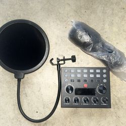 Brand New V8 Studio Bundle – Microphone, Pop Filter & Sound Card Mixer (All Unused)