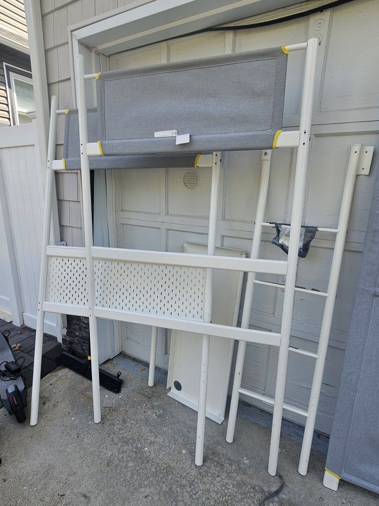 IKEA Loft bed frame with desk top, white/light gray, Twin. 