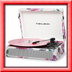 TANLANIN VINTAGE 3 SPEED BLUETOOTH RECORD PLAYER WITH BUILT IN SPEAKERS(NEW)