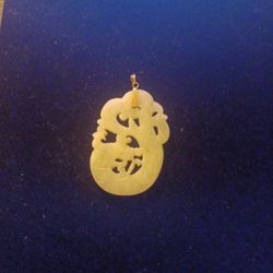 14kt Gold Large Jade Charm 
