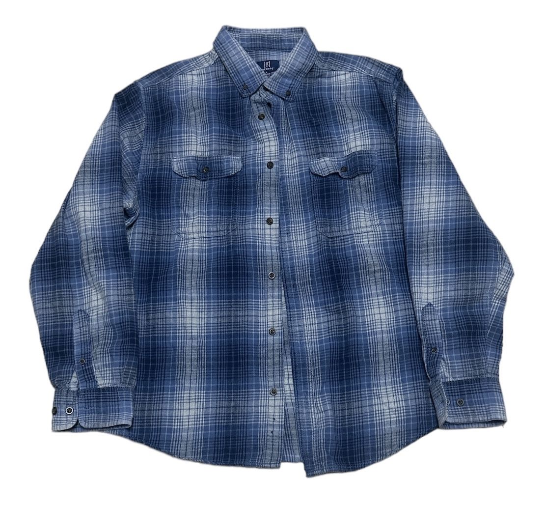 George Button Down Shirt Men’s L Blue Plaid Pocket Long Sleeve Casual Preppy