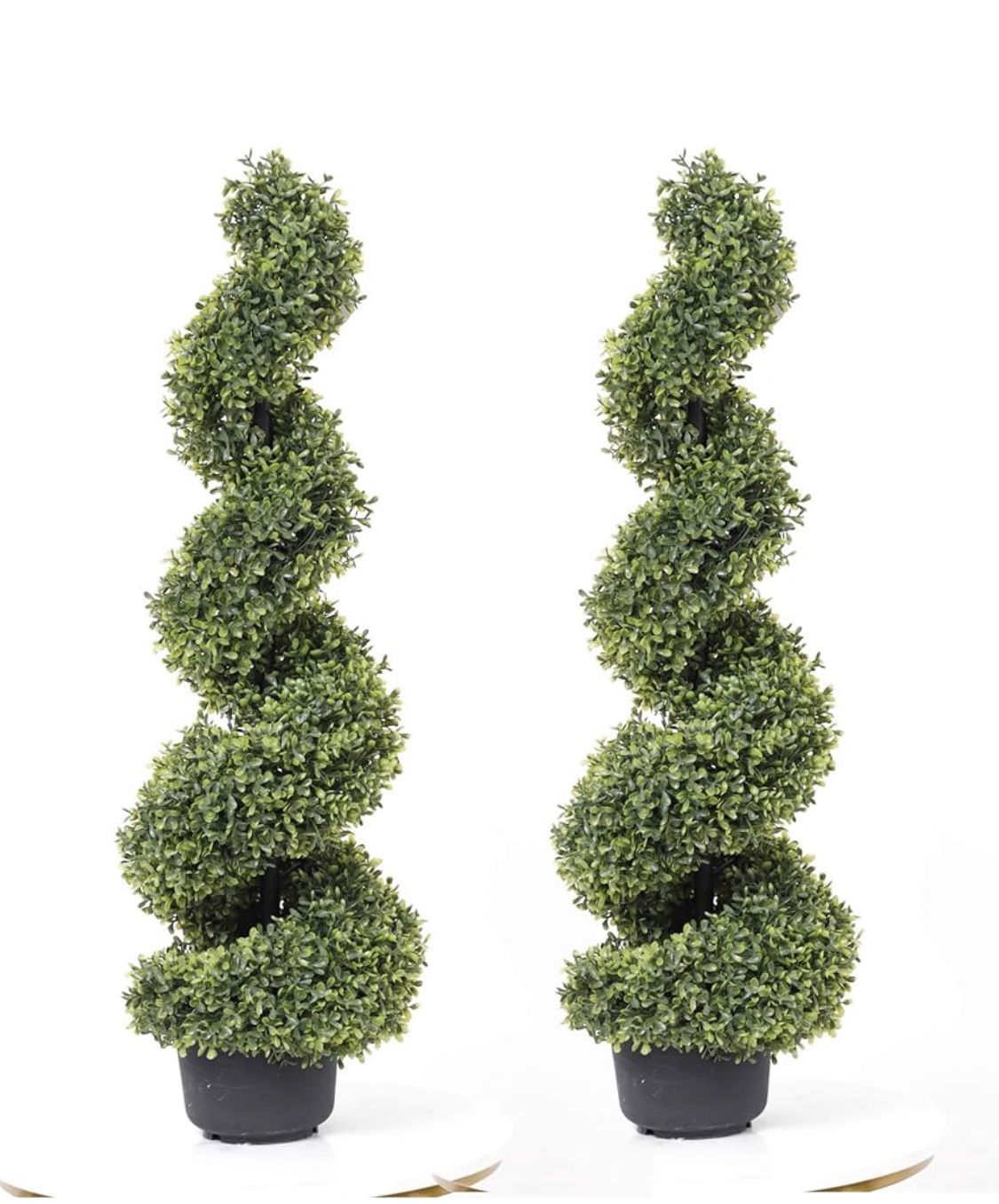 35 Inch Artificial Boxwood Topiary Tree Spiral Plants Fake Faux Plant Decor in Plastic Pot Green Indoor or Outdoor, Set of 2