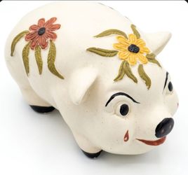 MID-CENTURY GIANT HAPPY PIGGY BANK Ceramic COIN BANK 22"X 14" HUGE Unique Beautiful!