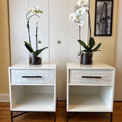 West Elm Wood Tiled Nightstand 20", White