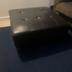 Black Leather Ottoman 