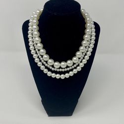 3 Strand Faux Pearl Beaded Necklace