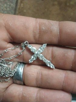 925 Sterling Silver Cross Necklace with Nice Cubic Zirconia's