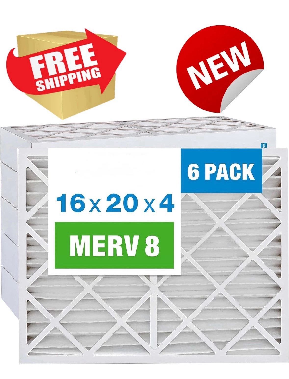 16x25x2 MERV 8 Pleated AC & Furnace Air Filters,HVAC,MPR 800,FPR 5,NEW,12-PACK