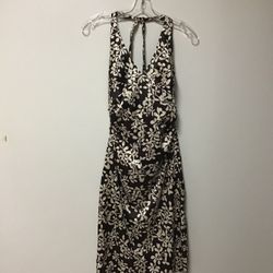 Women’s DONNA RICCO polyester, Spandex, Brown, & Cream Halter Dress… Size 6