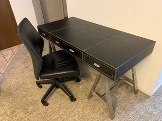 Ethan Allen Leather and Brushed Nickel Desk