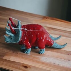2 Plastic Toy Dinosaur Triceratops 7" Figure Pajamas And Party Hat