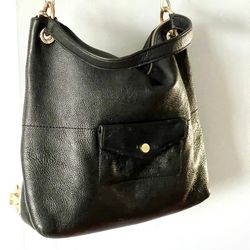 Michael Kors Black Shoulder Crossbody Bag, Pebble Leather, Satchel Bag, 12”x13”