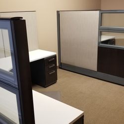 Haworth Office Cubicles With Desks And Filing Cabinets