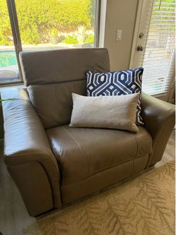 Living Spaces Taupe Power Recliner Leather Chair