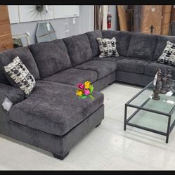 Ballinasloe Dark Slate Huge Sectional With Chaise💫 Brand New☄️ Fastest Delivery