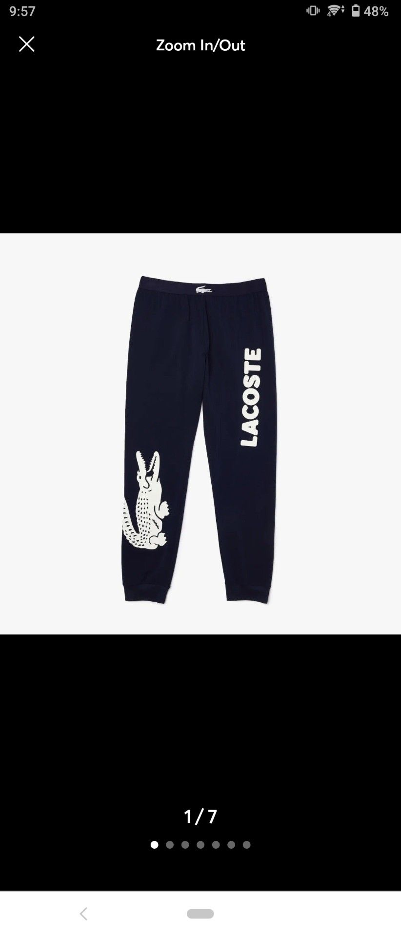 Lacoste Crocodile Print Stretch Cotton Pajama Pants Size M Navy Blue White