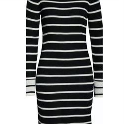 Caara Black Striped Sweater Dress Size Medium NWOT