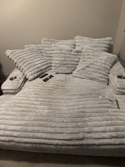 Large Plush Sectional Sofa with Cup Holders