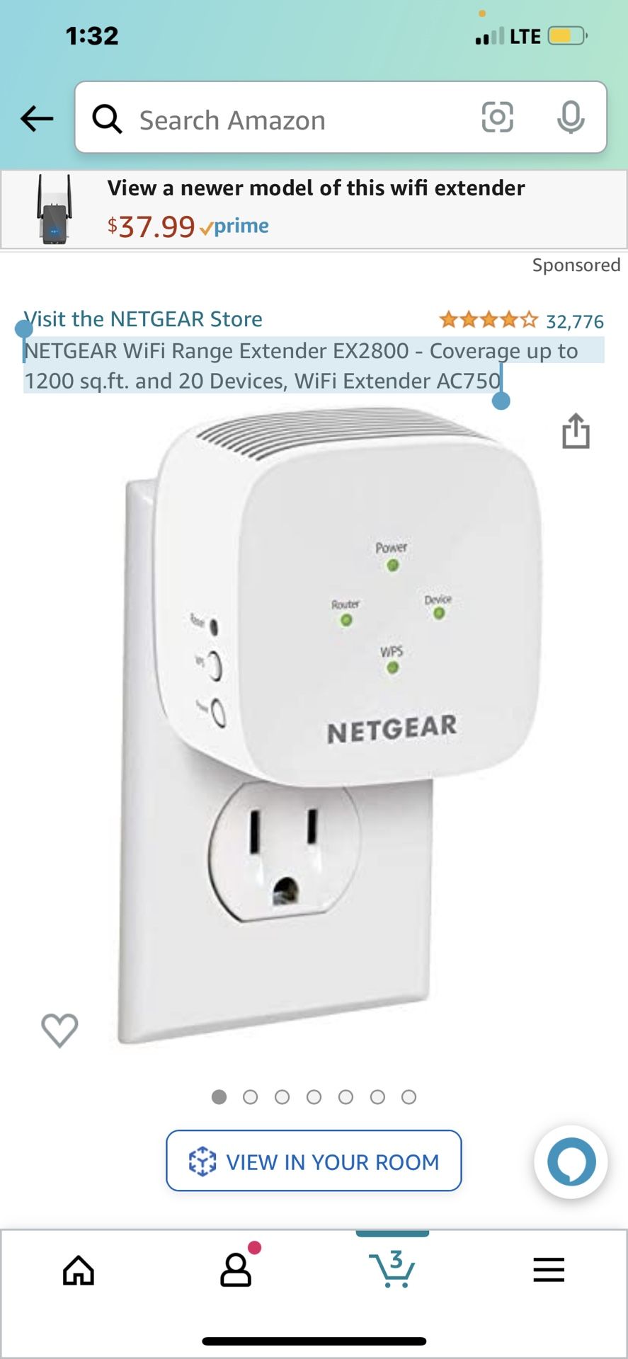 NETGEAR WiFi Range Extender EX2800 - Coverage up to 1200 sq.ft. and 20 Devices, WiFi Extender AC750