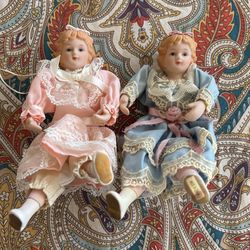 Porcelain Dolls Set Of 2 Approximately 6”
