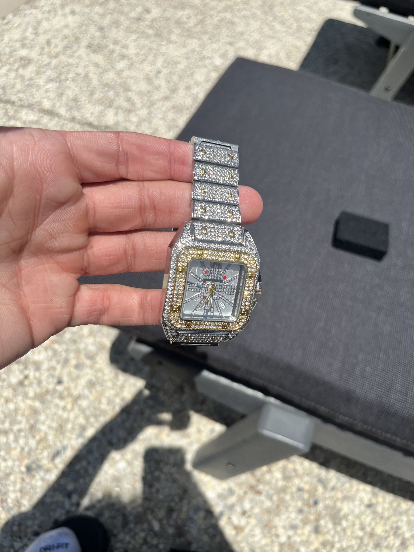 RED DIAL ICED OUT DIAMOND WATCH