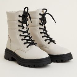 Marc Fisher Amita White Leather Lug Sole Chunky Combat Boot Size 7.5