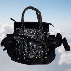 Vintage JUICY COUTURE Y2K All Over Sequin Black Velour Daydreamer Tote Bag