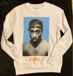 Tupac 2PAC White Graphic Crewneck Sweatshirt Size Small