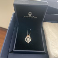 MomentWish Rose in Heart Necklace with Moissanite *NEW*