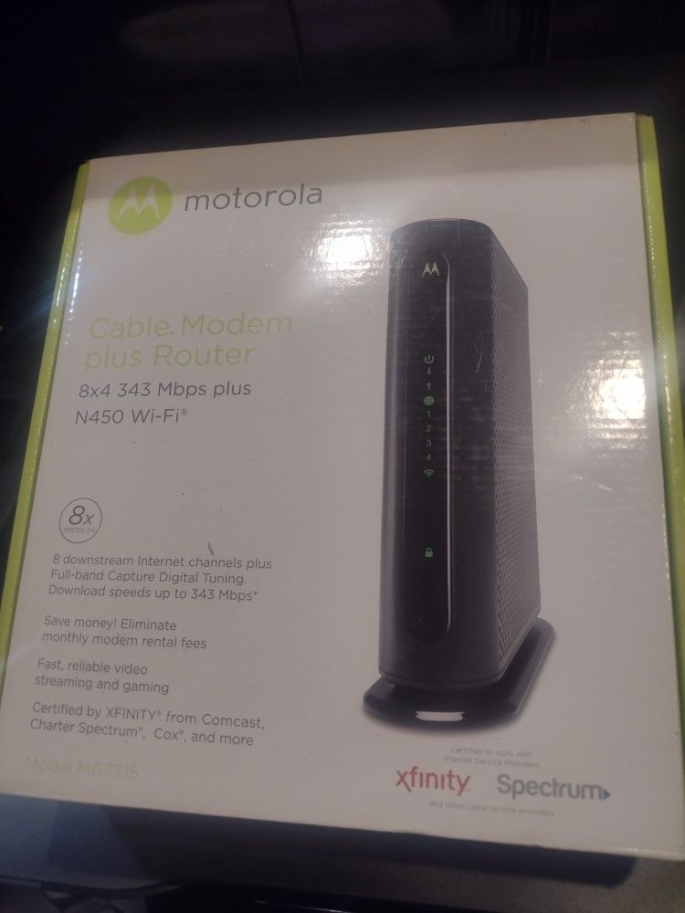 Motorola Mg7315 8x4 Cable Modem Plus Router + N450 Wi-fi W/power