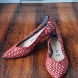 Rothys Red Apple Honeycomb Point RETIRED COLORWAY Flyknit Washable Flat Size 9