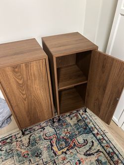 Pair of IKEA EKET Walnut Storage Cabinets with Black Legs