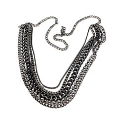 J Crew Multi Chain Layered Endless Necklace, Silver Tone Metal, Clear Rhinestones, Grunge Style, Trendy Jewelry Accessory, Fashion Jewelry Gift for Wo