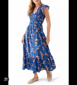 Women's Flutter Sleeve Button Down Long Dress New