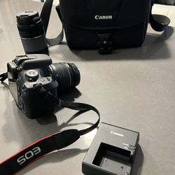 Canon EOS Rebel DSLR Camera Bundle – 18–55mm Lens + Extra Lens, Bag, Charger & memory card