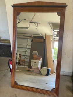 Large Wood Framed Mirror with Shell Accents