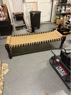 Modern Woven Rope Bench / Dark Wood