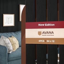 Avana Acoustic Wood Wall Panels – 94.4 X 12.6 Inch Black Oak Acoustic Panels 4 PCs – Wall Panels For Interior Wall Decor