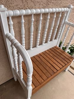 White Spindle Wood Bench